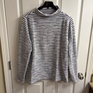Ann Taylor Gray and White Textured Mock Neck Striped Long Sleeve Top XXL